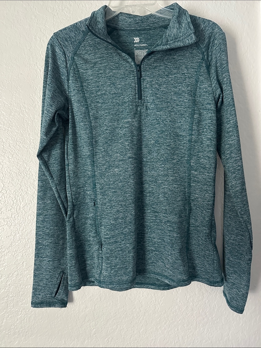 Blue-Green Heathered Quarter-Zip Athletic Pullover - All in motion brand